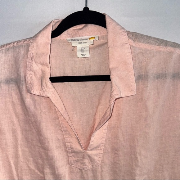Women's C&C California 100% Linen Pink Long Sleeve Top - Picture 3 of 7